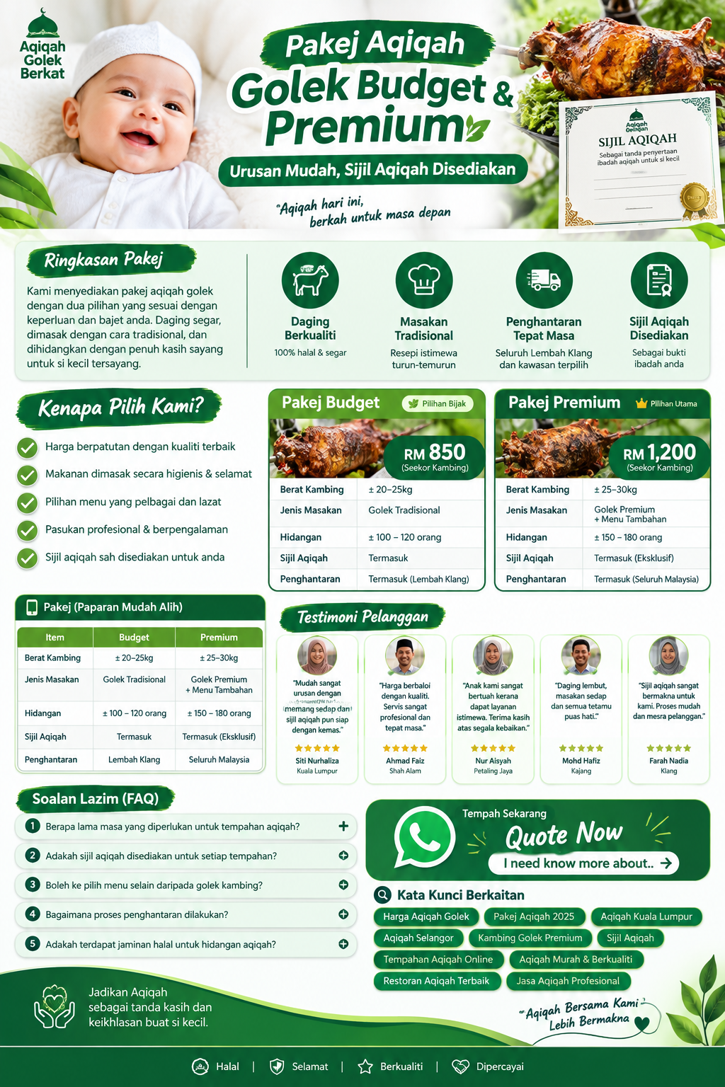 Kambing Golek Aqiqah Johor Bahru: Pakej Full-Service Termasuk Side Dishes & Chef